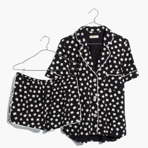 Madewell B/W Knit Bedtime Cat Person Pajamas Set M - Picture 1 of 7